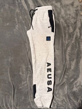 American Eagle Outfitters Light Heather Gray Joggers with Black Trim